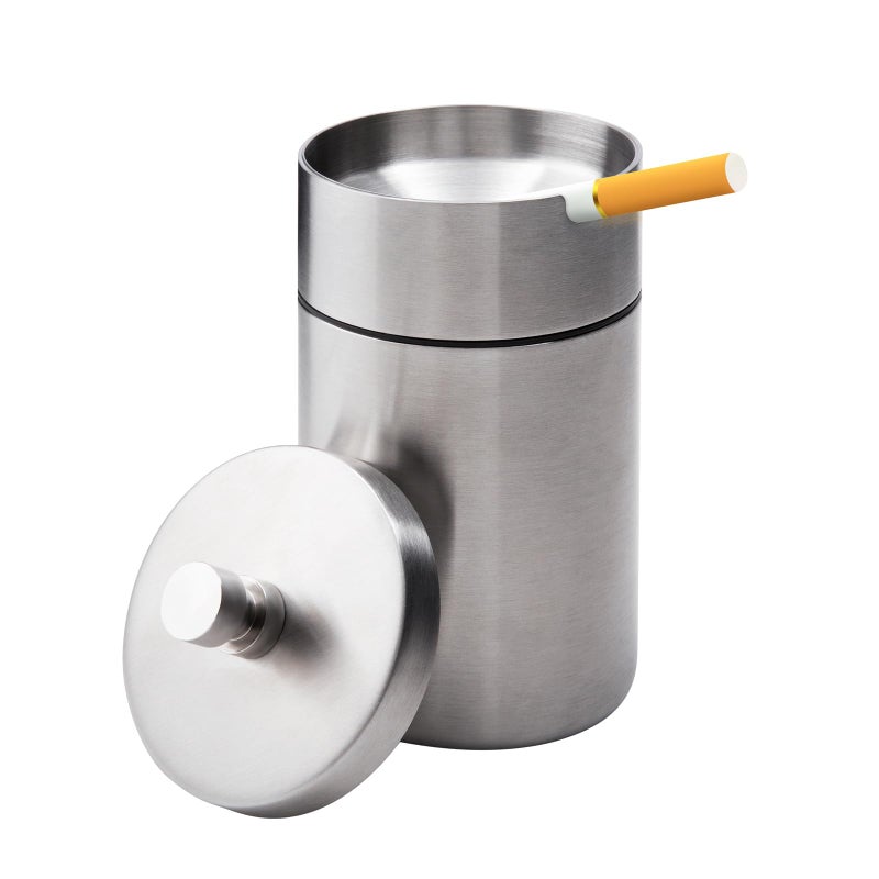 EOCICI Stainless Steel Auto Ashtrays with Lid Car Ashtray Smell Proof Portable Smokeless Detachable Windproof Extinguished Butt Bucket Ash Tray for Car Cup Holder (Silver) - Image 1